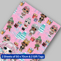 LOL Surprise Christmas Wrapping Paper 2 sheets & 2 tags