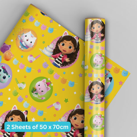 Gabby's Dollhouse 2 Sheets & 2 Tags Birthday Wrapping Paper