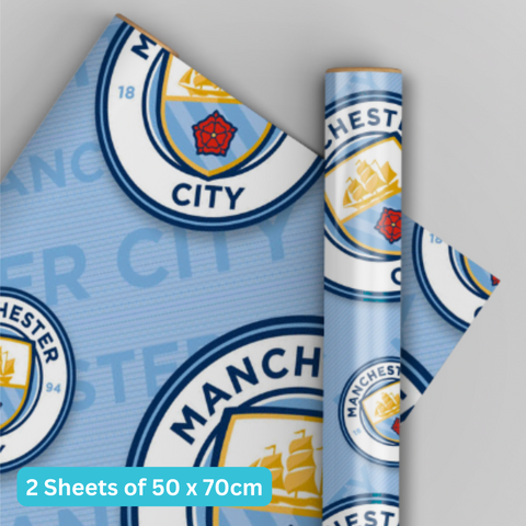 Manchester City FC 2 Sheets & 2 Tags Wrapping Paper