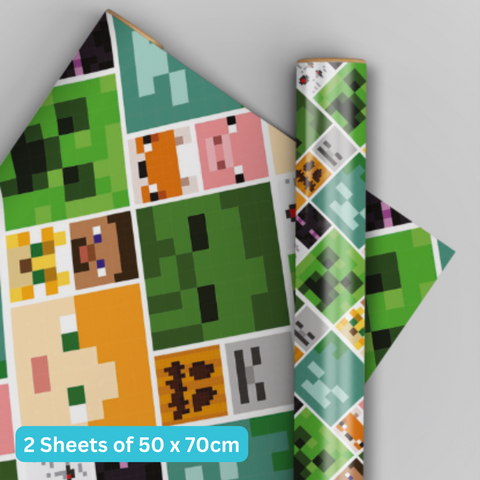 Minecraft 2 Sheet &  2 Tags Wrapping Paper