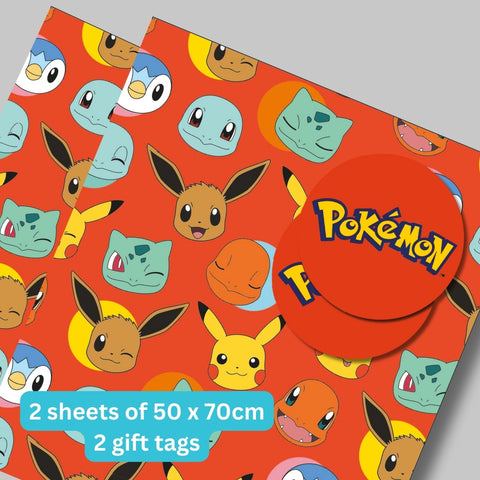 Pokemon 2 Sheets & 2 Tags Wrapping Paper