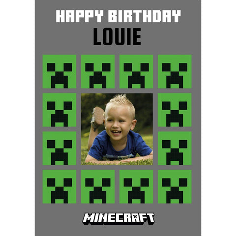 Personalised Minecraft Birthday Photo Card- Any Name an Official Minecraft Product
