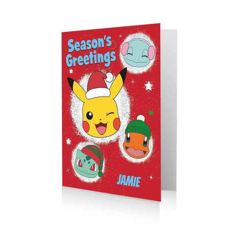 Personalised Pokemon Seasons Greetings Christmas Card- Any Name an Official Pokemon Product