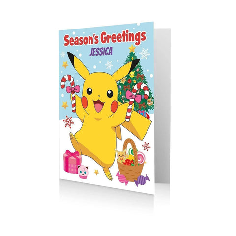Personalised Pokemon Seasons Greetings Pikachu Christmas Card- Any Name an Official Pokemon Product