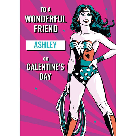 Personalised Wonder Woman Galentines Card- Any Name an Official Wonder Woman Product