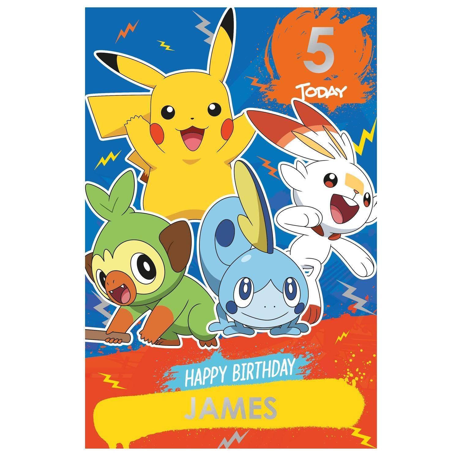 Carta di buon compleanno Pokemon con adesivi