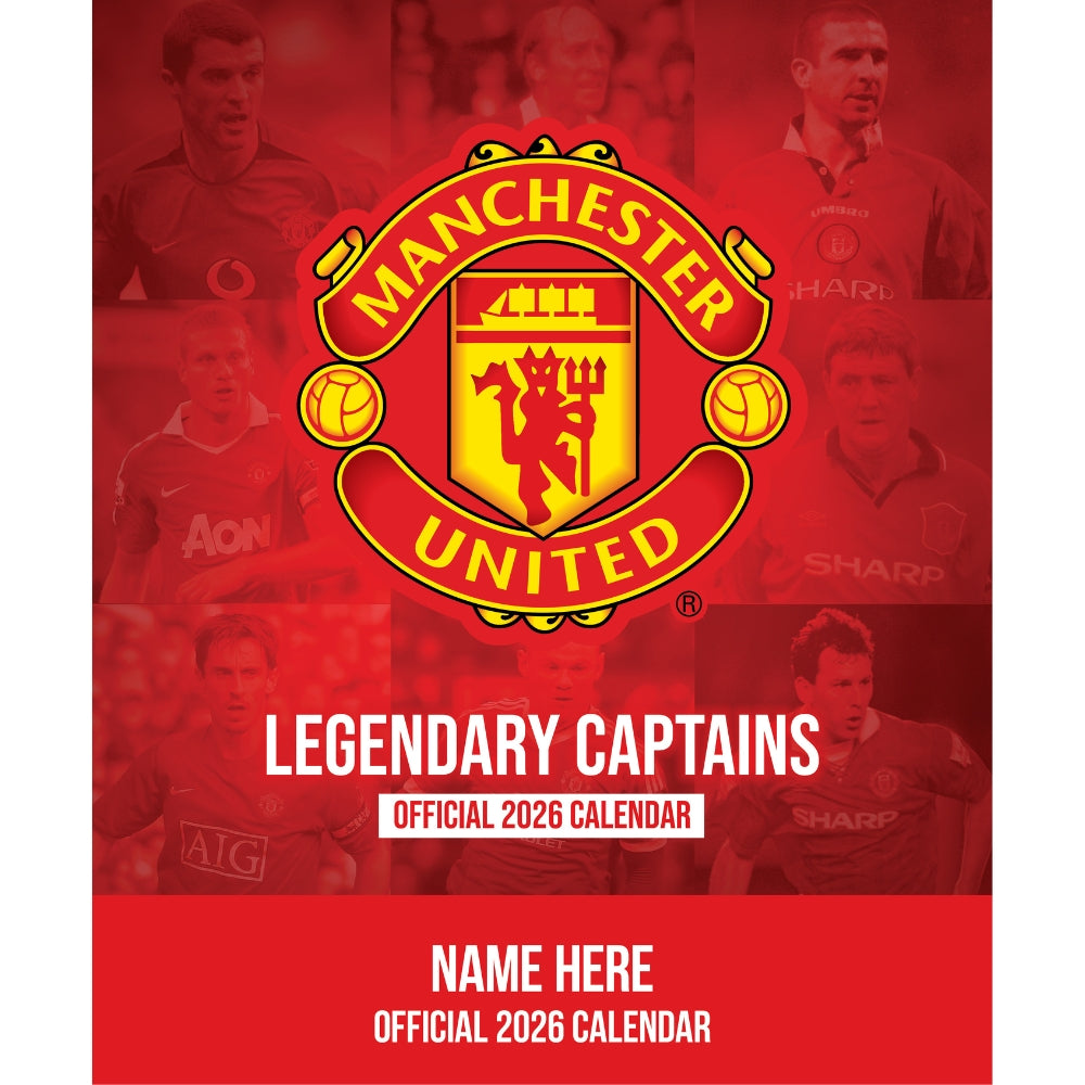 MANCHESTER UNITED FC LEGENDS 2026 PERSONALISED SQUARE CALENDAR