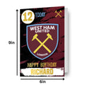 West Ham FC Personalise Name & Age Birthday Card With Included Stickers