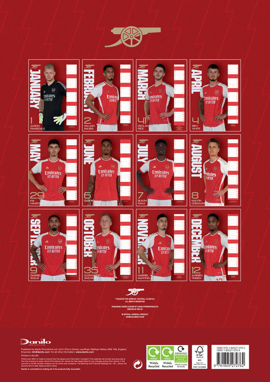 Official Arsenal WFC A3 Calendar 2024: Buy Online on Offer