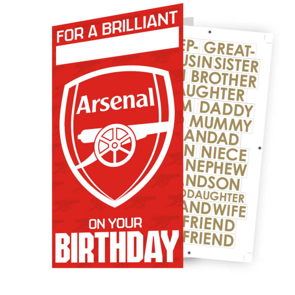 Arsenal FC Personalise Birthday Card With Sticker Sheet