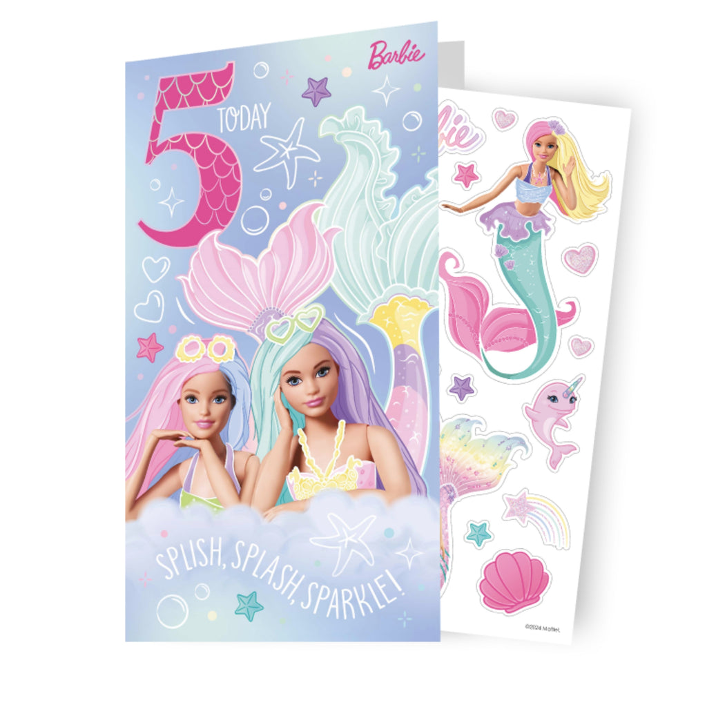 Barbie Age 5 Sticker Birthday Card