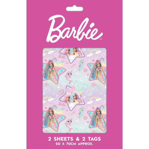 Barbie 2 Sheets & 2 Tags Gift Wrap