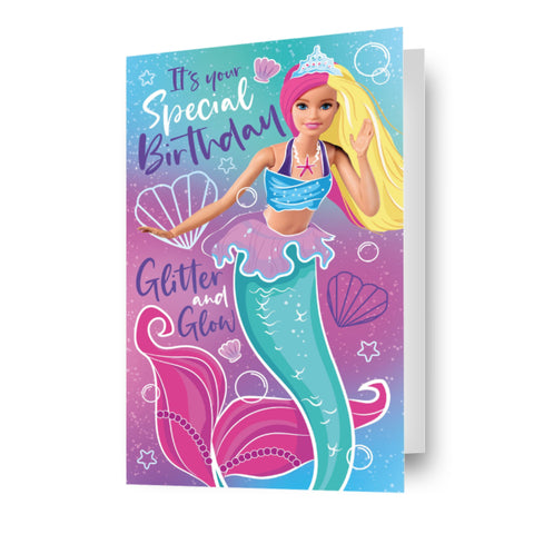 Barbie Mermaid 'Glitter And Glow' Birthday Card
