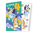 Bluey Age 4 Birthday Card With Stickers Included