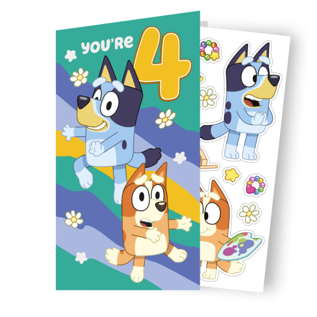 Bluey Age 4 Birthday Card With Stickers Included