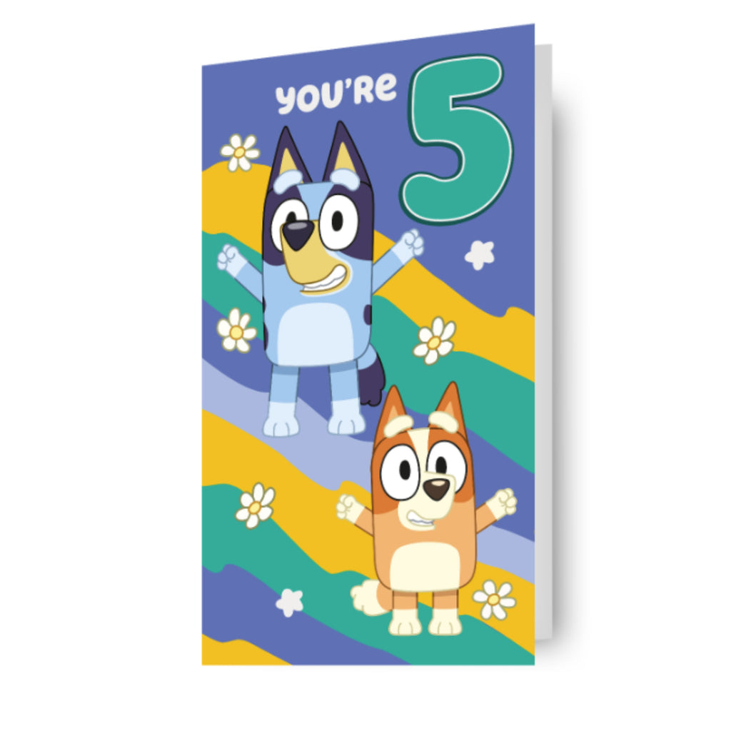 Bluey Age 5 Birthday Card With Stickers Included