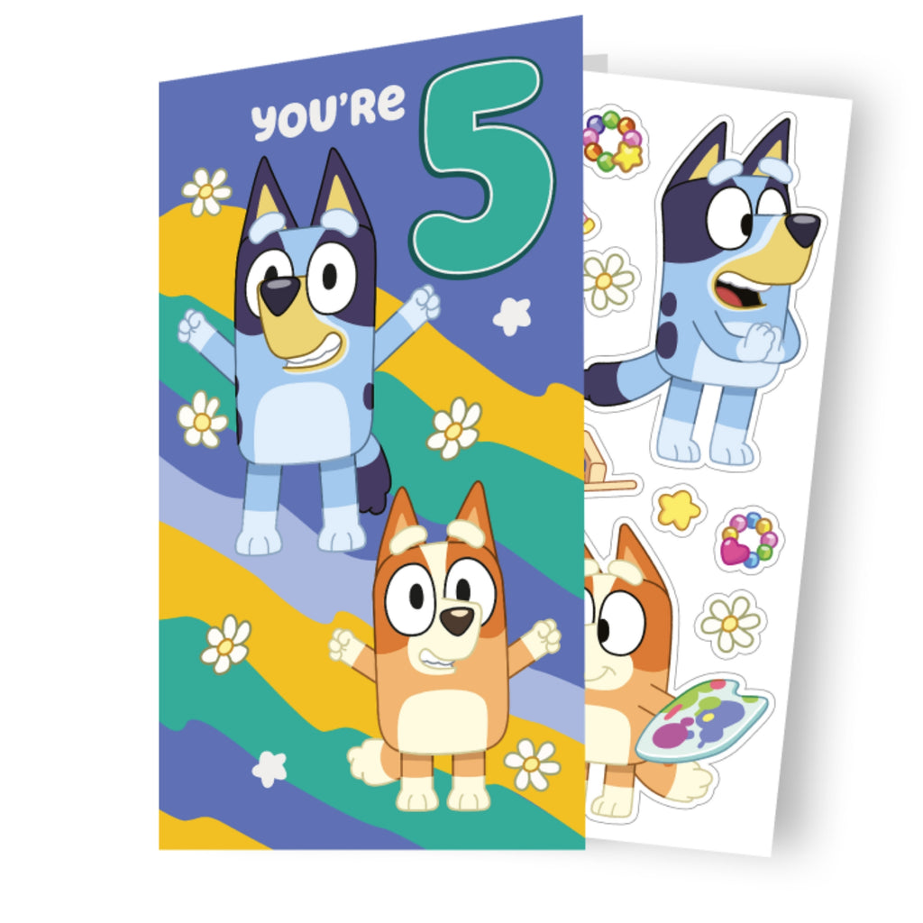 Bluey Age 5 Birthday Card With Stickers Included