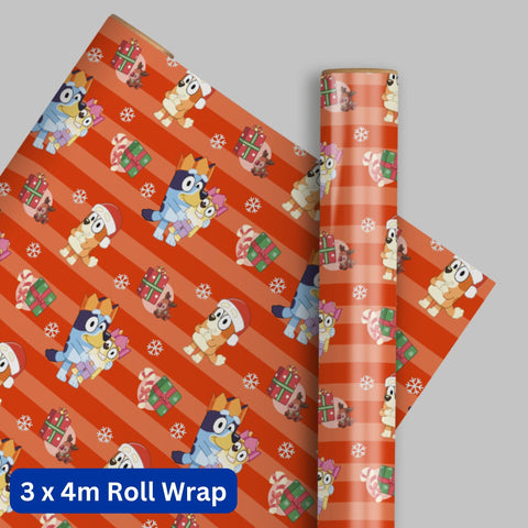 Bluey Christmas 4m Roll Wrapping Paper - 3 Pack Bundle