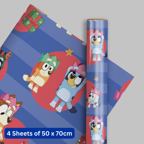 Bluey Christmas 4 Sheets & 4 Tags Gift Wrap Bundle