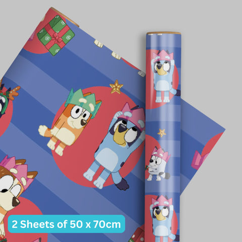 Bluey Christmas Wrapping Paper 2 Sheets & 2 Tags