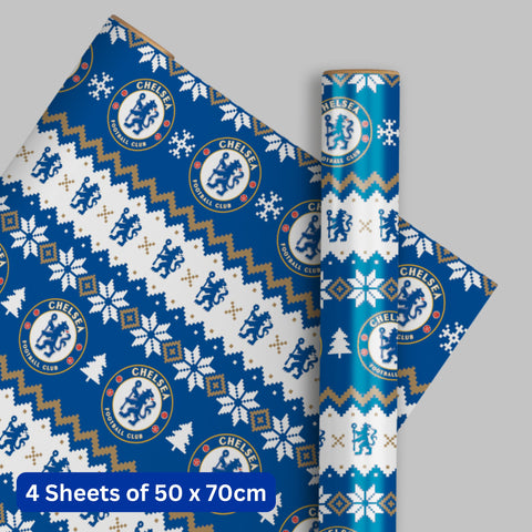 Chelsea FC Christmas 4 Sheets & 4 Tags Gift Wrap Bundle