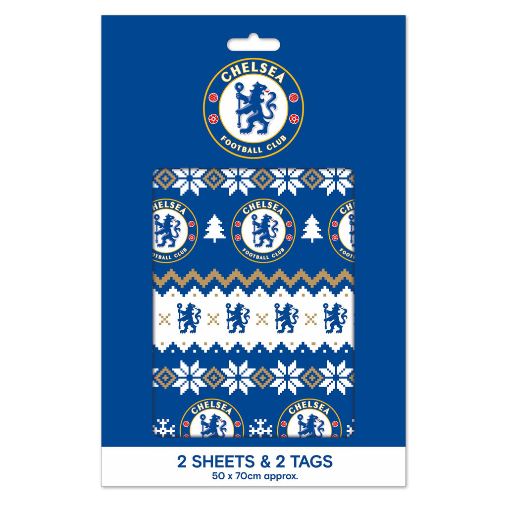 Chelsea FC Christmas 2 Sheets & 2 Tags Gift Wrap
