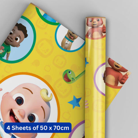 CoComelon 4 Sheets & 4 Tags Gift Wrap Bundle