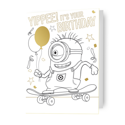 Biglietto d'auguri da colorare Minions Cattivissimo me con poster pieghevole