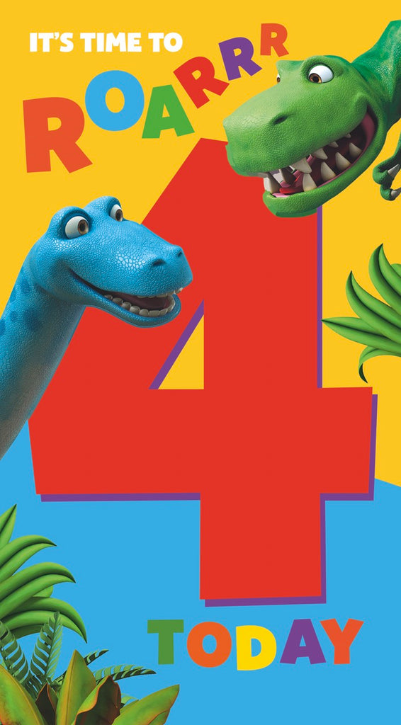 Dinosaur Roar Age 4 Sticker Birthday Card