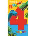 Dinosaur Roar Age 4 Sticker Birthday Card