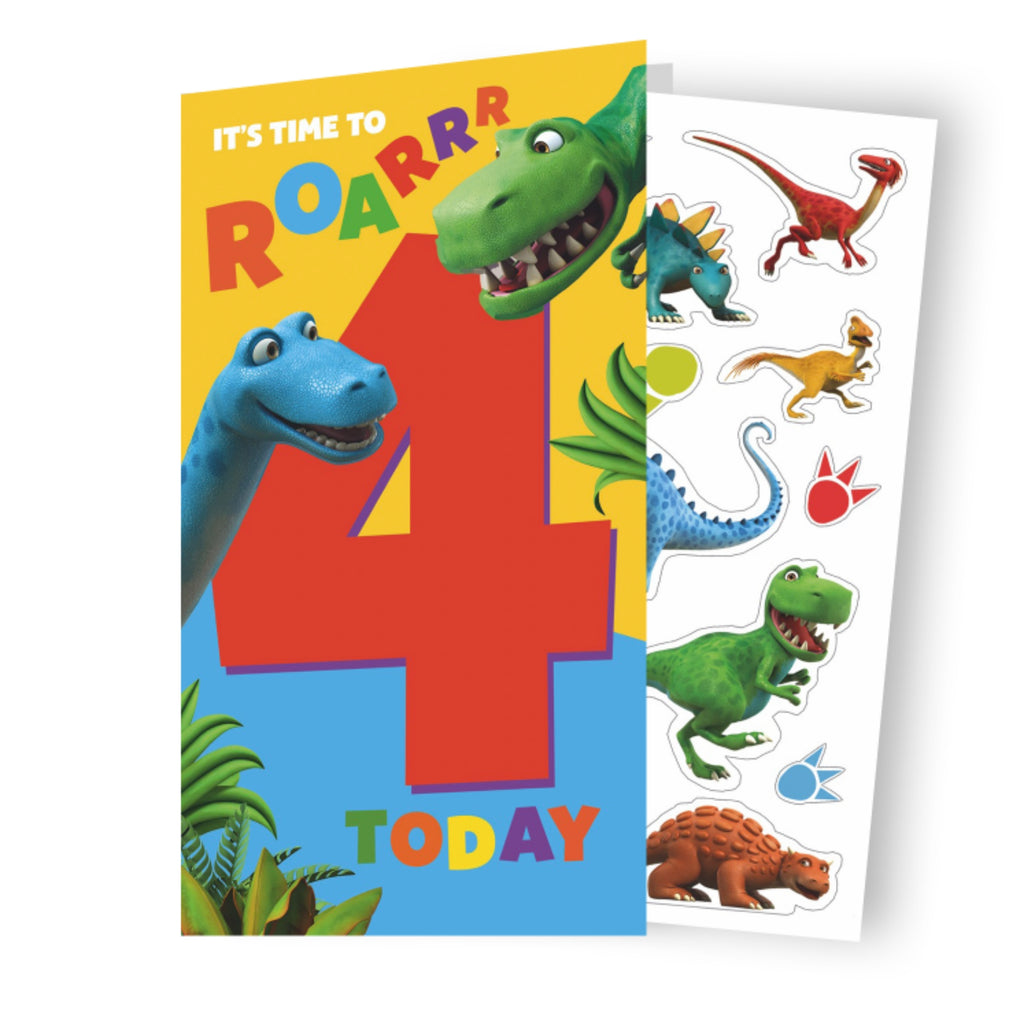 Dinosaur Roar Age 4 Sticker Birthday Card