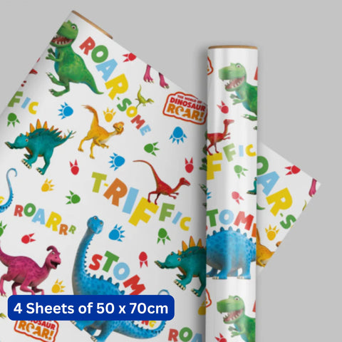 Dinosaur Roar 4 Sheets & 4 Tags Gift Wrap Bundle