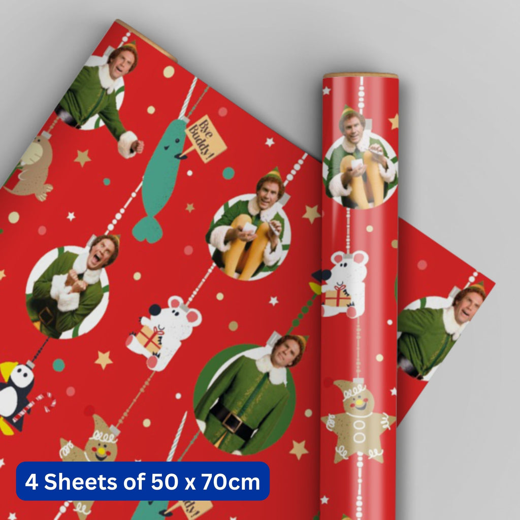 Elf Kerstmis 4 vellen & 4 labels Inpakpapier