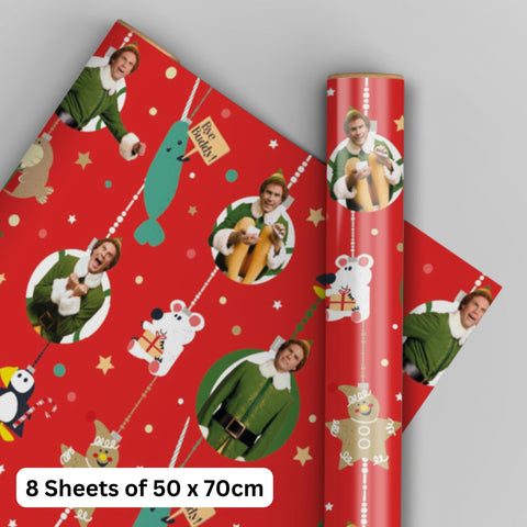 Elf Christmas 8 Sheets & 8 Tags Gift Wrap Bundle