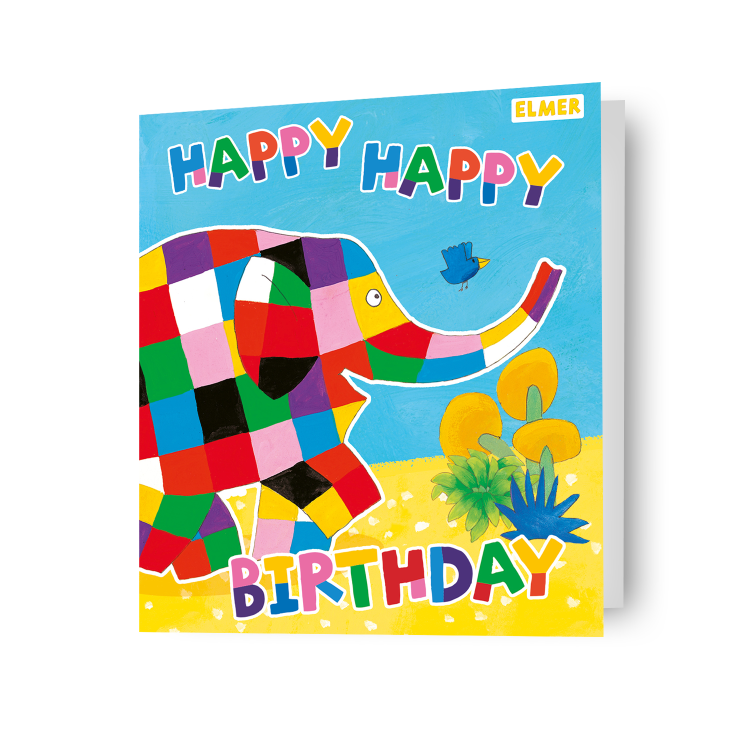 Elmer The Patchwork Elephant 'Happy Happy' Birthday Card