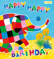 Biglietto di auguri di compleanno Elmer The Patchwork Elephant 'Happy Happy'