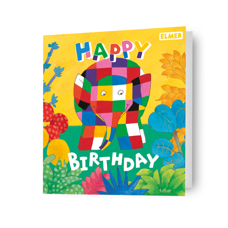 Biglietto d'auguri Elmer l'elefante patchwork