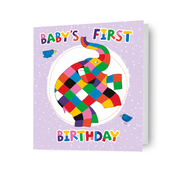 Biglietto di auguri per il primo compleanno di Elmer The Patchwork Elephant Baby