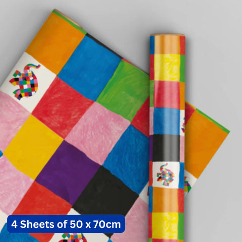 Elmer The Patchwork Elephant 4 Sheets & 4 Tags Gift Wrap Bundle