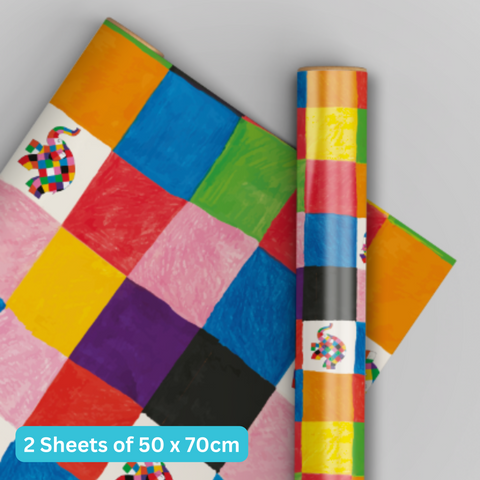 Elmer The Patchwork Elephant 2 Sheets & 2 Tags Wrapping Paper