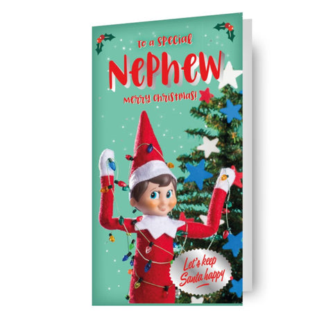 Elf op de plank 'Neefje' Kerstkaart