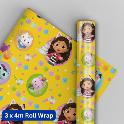 Gabby's Dollhouse 4m Roll Wrapping Paper - 3 Pack Bundle