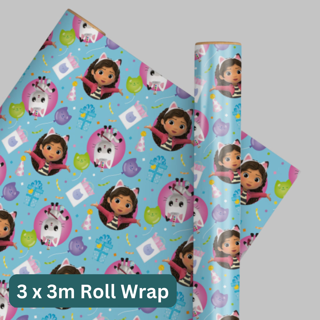 Gabby's Dollhouse 3m Roll Wrapping Paper - 3 Pack Bundle