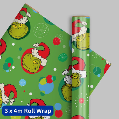 The Grinch Christmas 4m Roll Wrapping Paper - 3 Pack Bundle