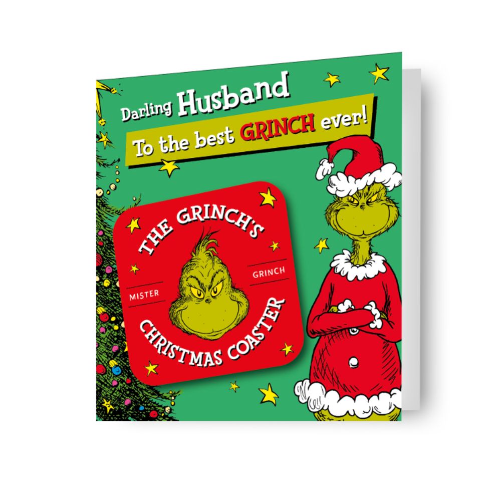 De Grinch Husband Kerstkaart met afneembare onderzetter