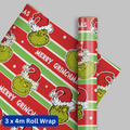 The Grinch Christmas 4m Roll Wrapping Paper - 3 Pack Bundle