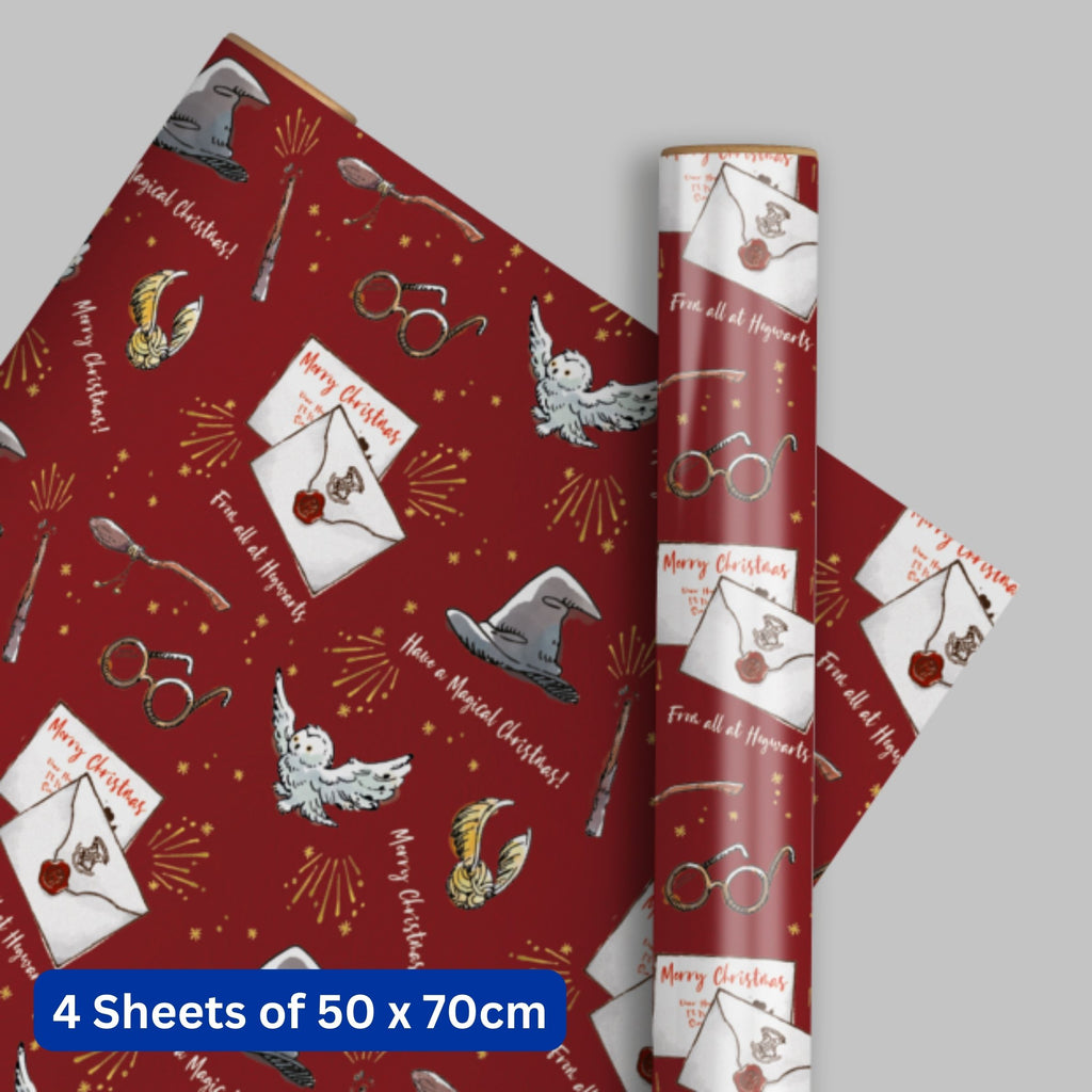 Harry Potter Christmas Gift Wrap 4 Sheets & 4 Tags