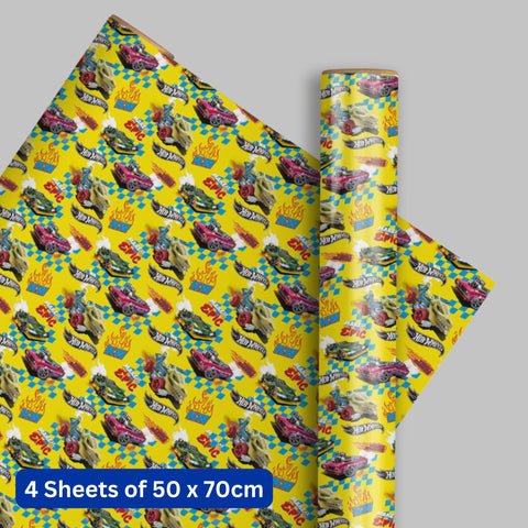 Hot Wheels 4 Sheets & 4 Tags Gift Wrap Bundle
