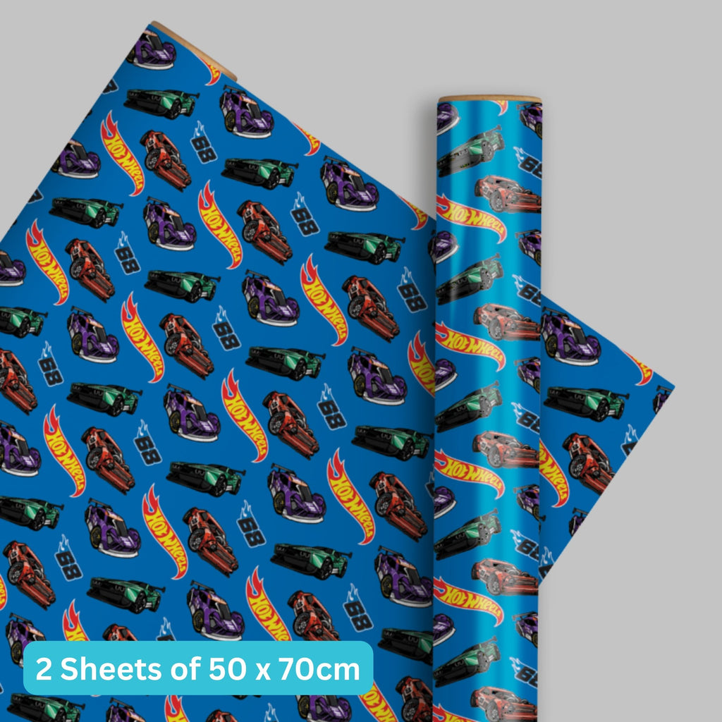 Hot Wheels 2 Sheet & 2 Tag Gift Wrap