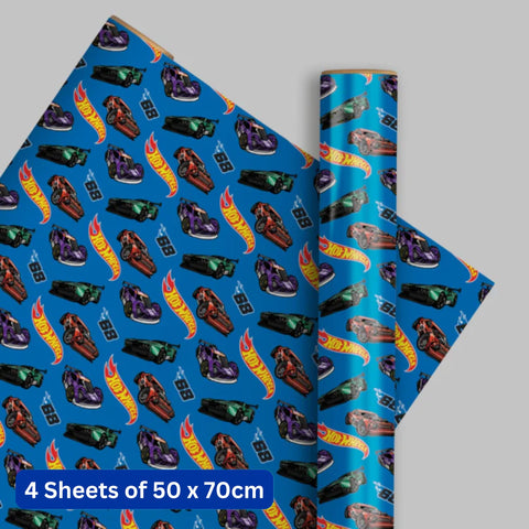 Hot Wheels 4 Sheets & 4 Tags Gift Wrap Bundle